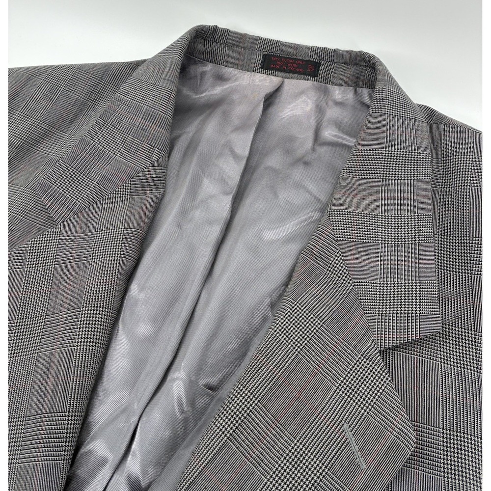 VNTG 90's Andre Villard Gray Glenn Plaid 2 Piece Suit Men's Size 48L 100% Wool